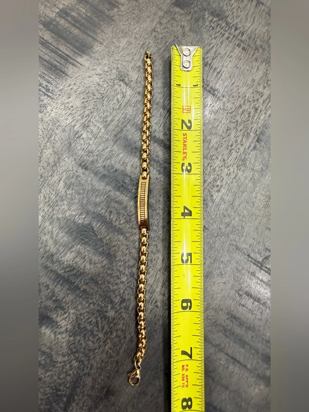 VINTAGE/Gold-Tone Men's Box Chain Bracelet with ID Plate